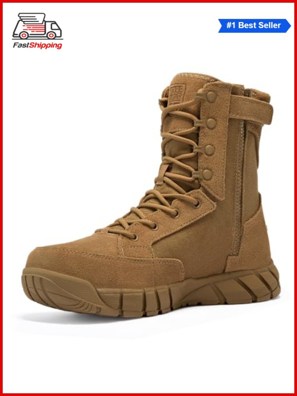 ✨FREE SOLDIER Men's 8" Zip Military Tactical Boot Suede Leather Cordura